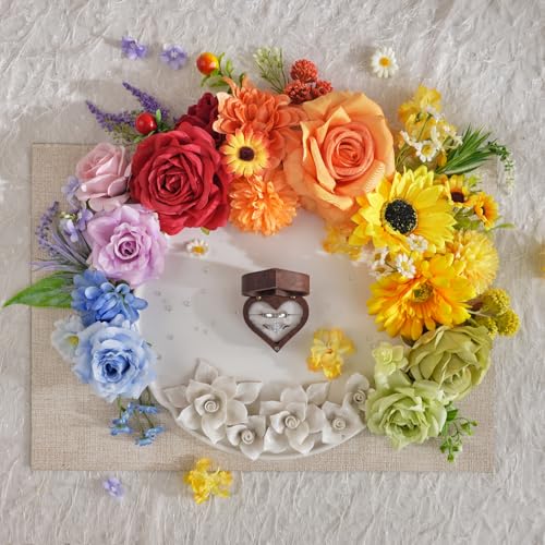 Rainbow Sunflower Artificial Flowers Box Combo Wedding Decor (Rainbow Colorful)