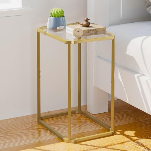 Glass Side Table Two Set Modern Bedside Table for Bedroom (Gold / 15.8"x11.8"x20.8" 2 PCS)