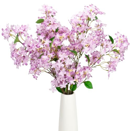 4PCS 35.4inch Lilac Artificial Flowers Light Purple Fake Delphinium Long Stem Silk Real Touch Flower Faux Lilac Floral Arrangement for Tall Vase Table Wedding Garden Home Decoration（Light Purple） (35.4inch Light Purple / 4 Pcs)