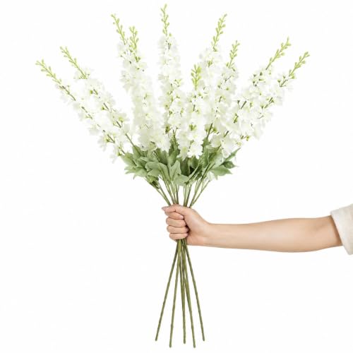 12 Pcs White Delphinium Artificial Flower Bulk (34.25" / White)