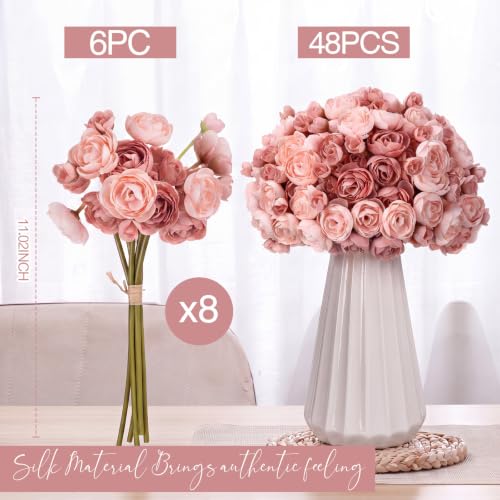 48 Pcs Ranunculus Artificial Flower (Light Pink)