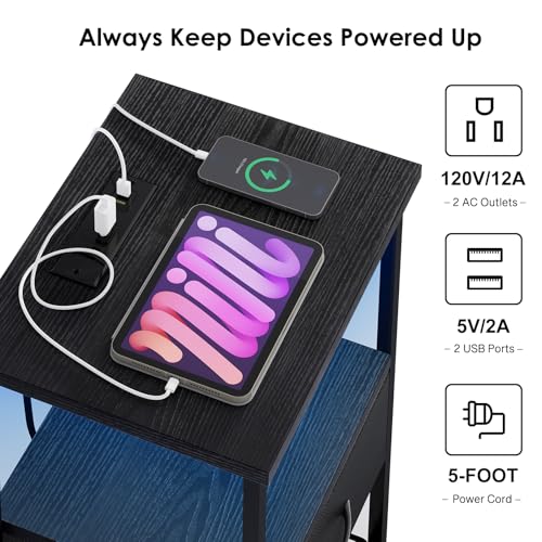Night Stand with Charging Station (15.7"D x 11.8"W x 23.5"H (1 drawer) / Power+Light (1pc) / Black)