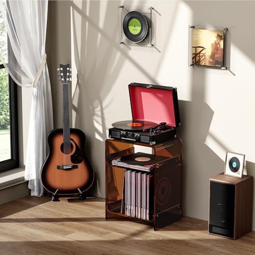 Acrylic Record Player Table with Storage Shelf (Dark Brown / Medium)