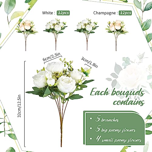 Artificial Peonies Flowers (White, Champagne)