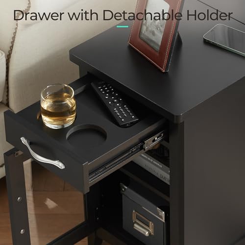 End Table with Charging Station (Black / Glass Door)