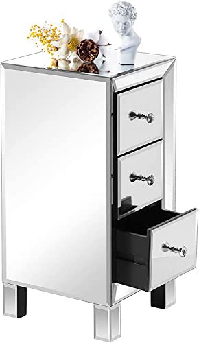 3 Drawer Mirrored Nightstand Set of 2 (2 Packs / Assembly: Knobs Only / Actual Glass Mirror Finish)