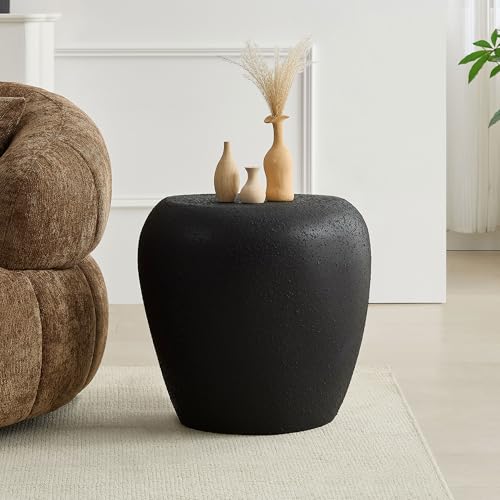 19" Fiberglass Irregular Matte End Table with Faux Rocks Design (Black / 19"(Irregular))