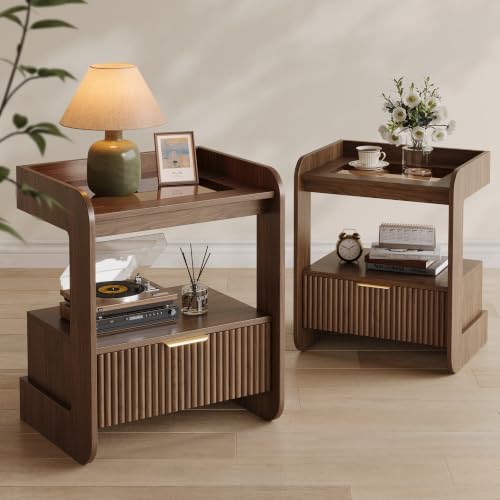 Fluted Nightstands Set of 2 (Walnut)