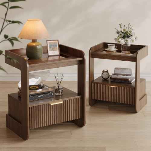 Fluted Nightstands Set of 2 (Walnut)