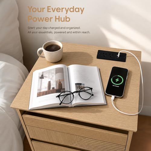 Nightstand with Charging Station (Natural Wood Color)