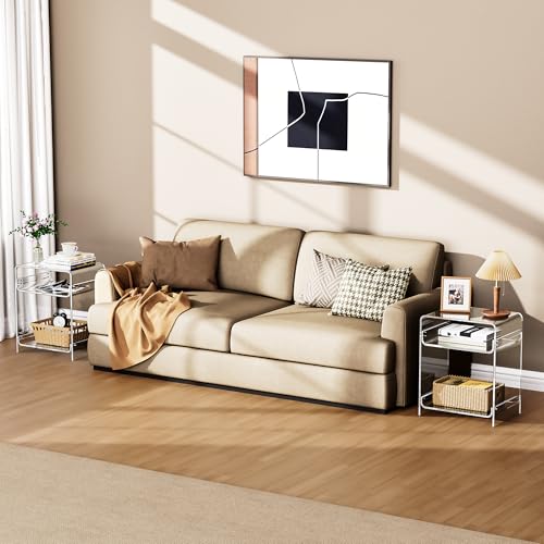 Acrylic End Table Record Player Table with Storage Shelf Clear Side Table Nightstand (Clear Set of 2)