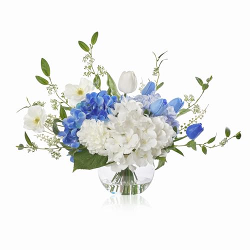 Artificial Flowers with Vase (Blue & White Mixed)