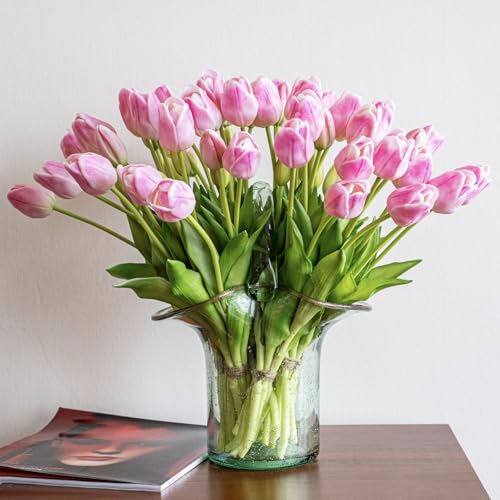 60pcs Artificial Tulips Flowers (60pcs Babypink (No Vase))