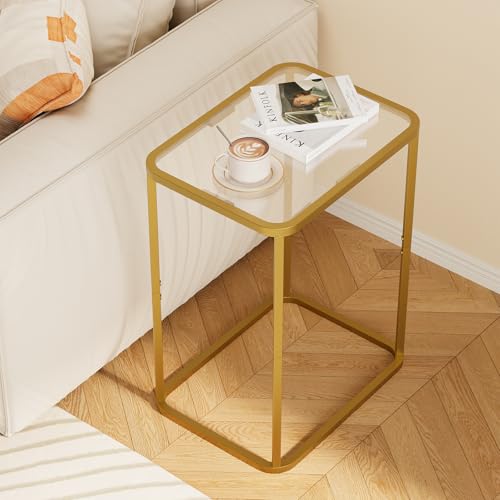 Glass Side Table (Gold / 15.8"x11.8"x20.8" 1 PCS)