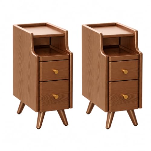 Narrow Nightstand with Drawers (2 Pc(walnut) / 15.74''D*7.87''W*19.68''H)