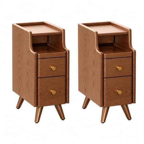 Narrow Nightstand with Drawers (2 Pc(walnut) / 15.74''D*7.87''W*19.68''H)