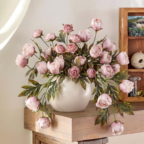 Faux Silk Peony Artificial Flowers Stem for Vase (Brownish)