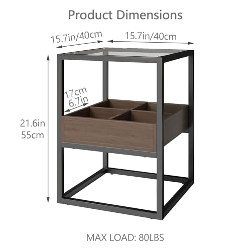 Clear Tempered Glass Top Nightstand with 4 (Brown)