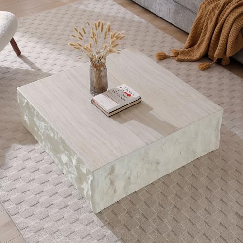 35" Fiberglass Square Coffee Table with Round Edge Design (Beige / 35"(Square))