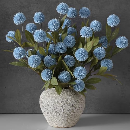 12 Pcs 27"Artificial Pompon Mum Silk Flower Stems for Vase (Dusty Blue)