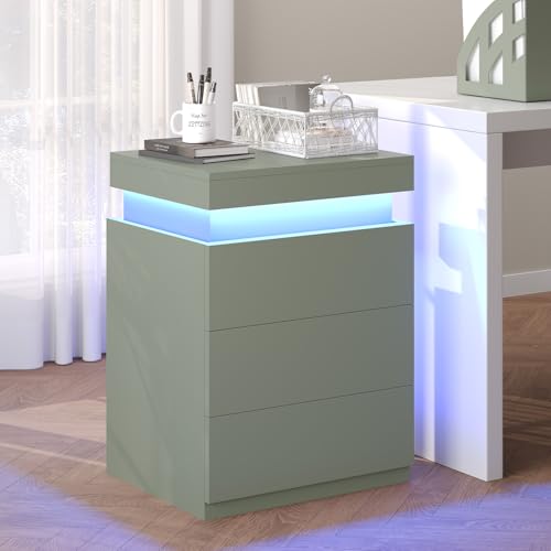 Green Nightstand with Charging Station and LED Lights (Green)