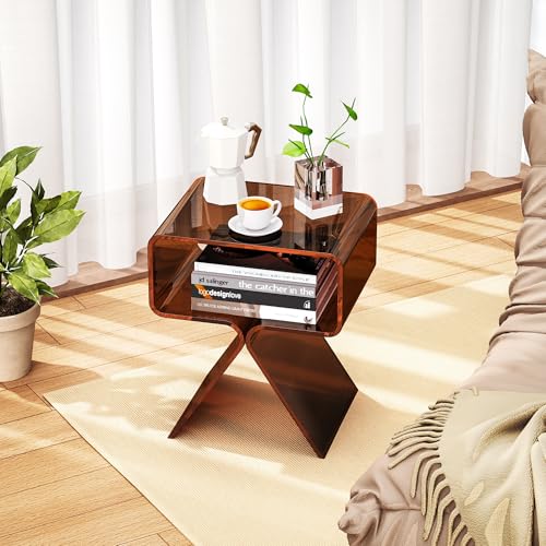 Acrylic Nightstand Bedside Side Table (Dark Brown)