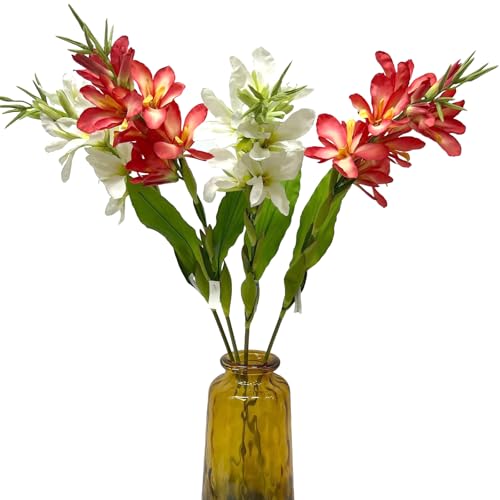 2Pcs 42.5" Artificial Canna Lily Flowers Fake Tropical Canna Plants Red (Red)