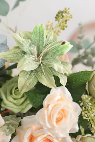 Artificial Flower Combo Fake Peony Rose Silk Flowers for DIY Wedding Bridal Bouquet Centerpieces Arrangements Party Decorations (Blue-green)