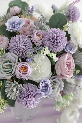 18Heads Multi Use Artificial Flowers Combo for DIY Centerpieces Arrangements Wedding Bridal Bouquet Table Chair Decor Candle Holder Baby Shower Cake Decor Flower Strips Home Decor (Forest Purple)