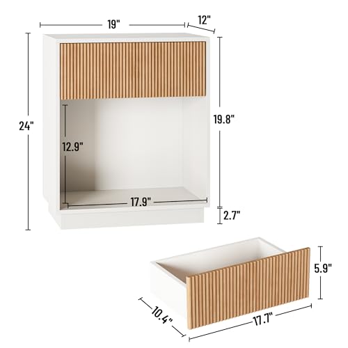 Fluted Nightstands Set of 2 (White & Oak)
