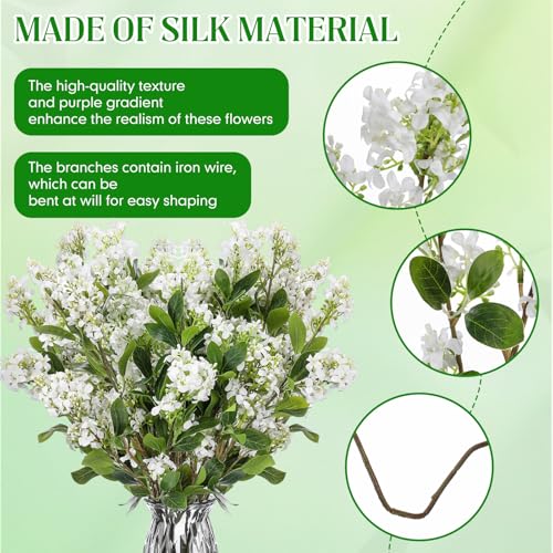 10 Pcs 30" Artificial Lilac Flowers Fake Delphinium Antirrhinum Stem Silk Artificial Flower Branch Floral Arrangement for Vase Centerpieces Wedding Bouquet Home (White)