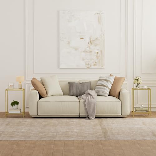 Side Tables Set of 2 with Tempered Glass (Gold / 11.8"D x 15"W x 23.6"H)