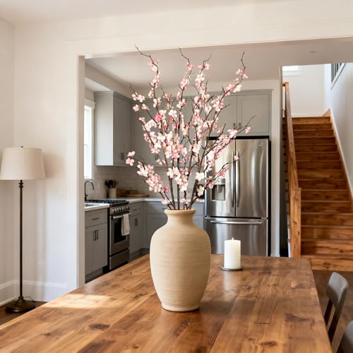 4Pcs Cherry Blossom Branches Artificial Flowers for Spring Summer Indoor Decoration (Pink)