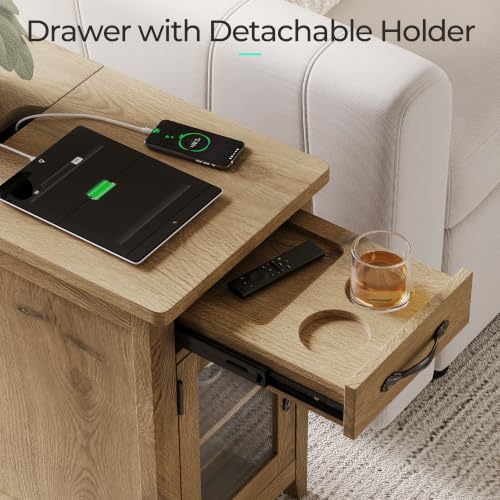 Charging End Table with USB Ports (Oak / Glass Door)