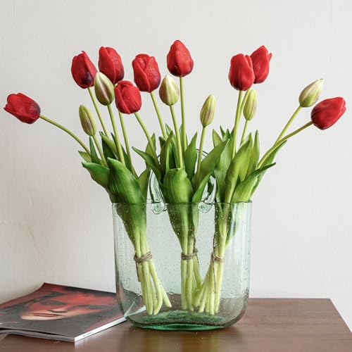 15pcs Artificial Tulips Flowers (15pcs Red (No Vase))