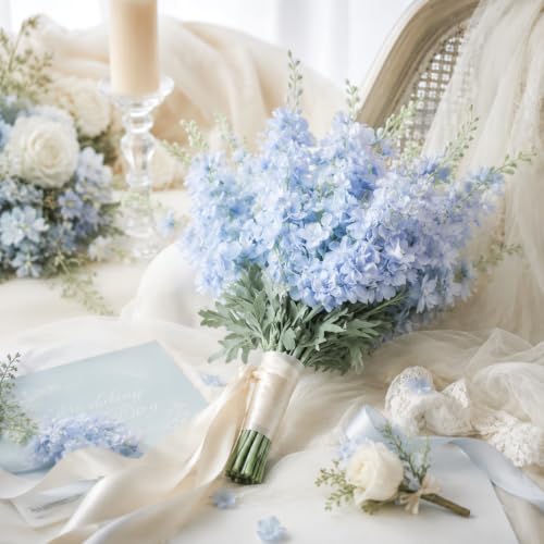 80 Pcs Blue Delphinium Artificial Flower Bulk (34.25" / Blue)