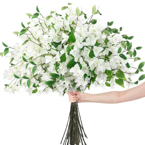 30 Pcs Fake Bougainvillea Bulk Silk Flower UV Resistant (White)