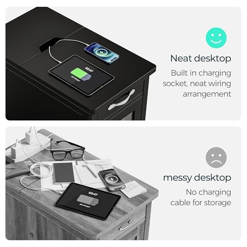 End Table with Charging Station (Black / Glass Door)