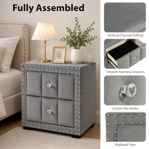 Contemporary Tufted Nightstand (Dark Gray)