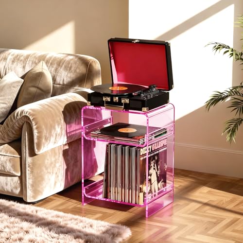 Acrylic Record Player Table with Storage Shelf (Pink / Medium)