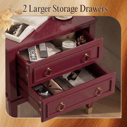 27.6 Inch Tall Nightstand with Charging Station (Burgundy)
