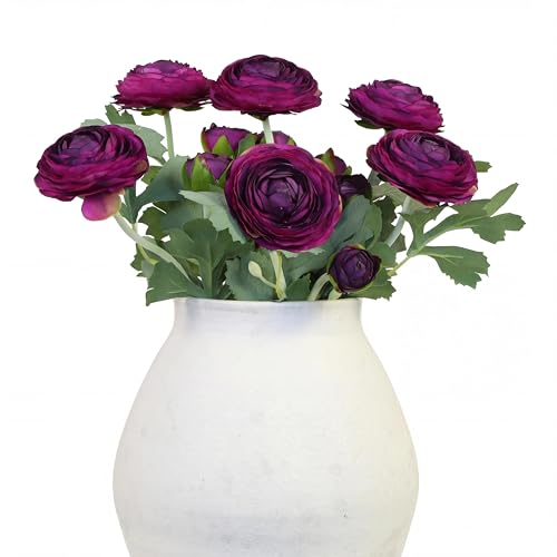 Artificial Ranunculus Flowers with Real Touch Stem (Purple / 6)