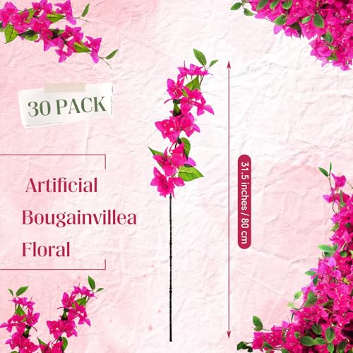 30 Pcs Fake Bougainvillea Silk Flowers UV Resistant (Rose Purple)