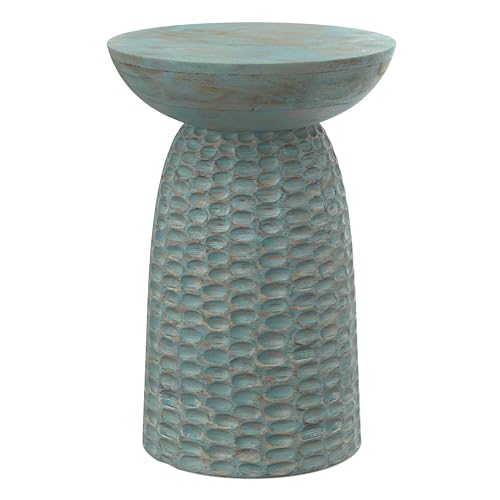 Boyd 16" Wide Solid Wood Round End Table in Teal Wash (Teal Wash / 16 inch)
