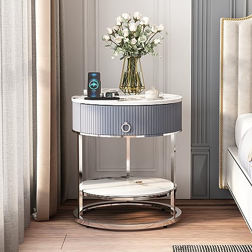 End Table with Sintered Stone Tabletop (Silver)