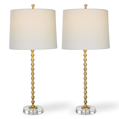 Astrava Gold Leaf Modern Metal Table Lamp with Ivory Linen Shade Set of 2