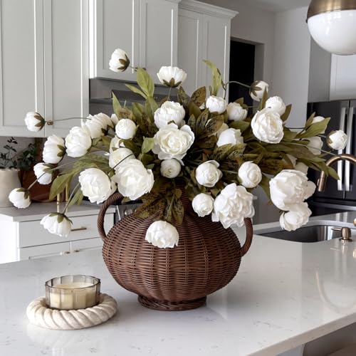 Faux Silk Peony Artificial Flowers Stem for Vase (Beige)