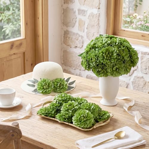 100pcs Green Artificial Dahlia Flowers with Stems (Green)