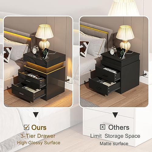 LED Nightstand Set of 2 (Black / 2 Pack)