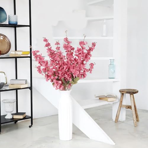 Hot Pink Delphinium Artificial Flower 6PCS Lifelike Silk Larkspur Flowers Plant 35.43" Long Stem Blossoms Fake Flowers for Tall Vase Floral Arrangements Home Table Wedding Decor (Hot Pink)